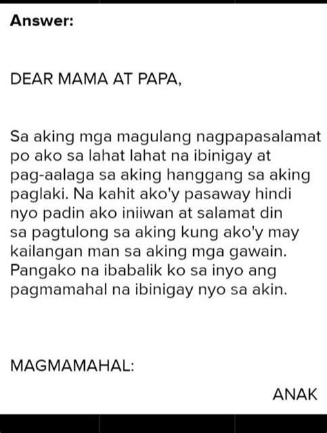 Maikling liham para sa mga magulang .